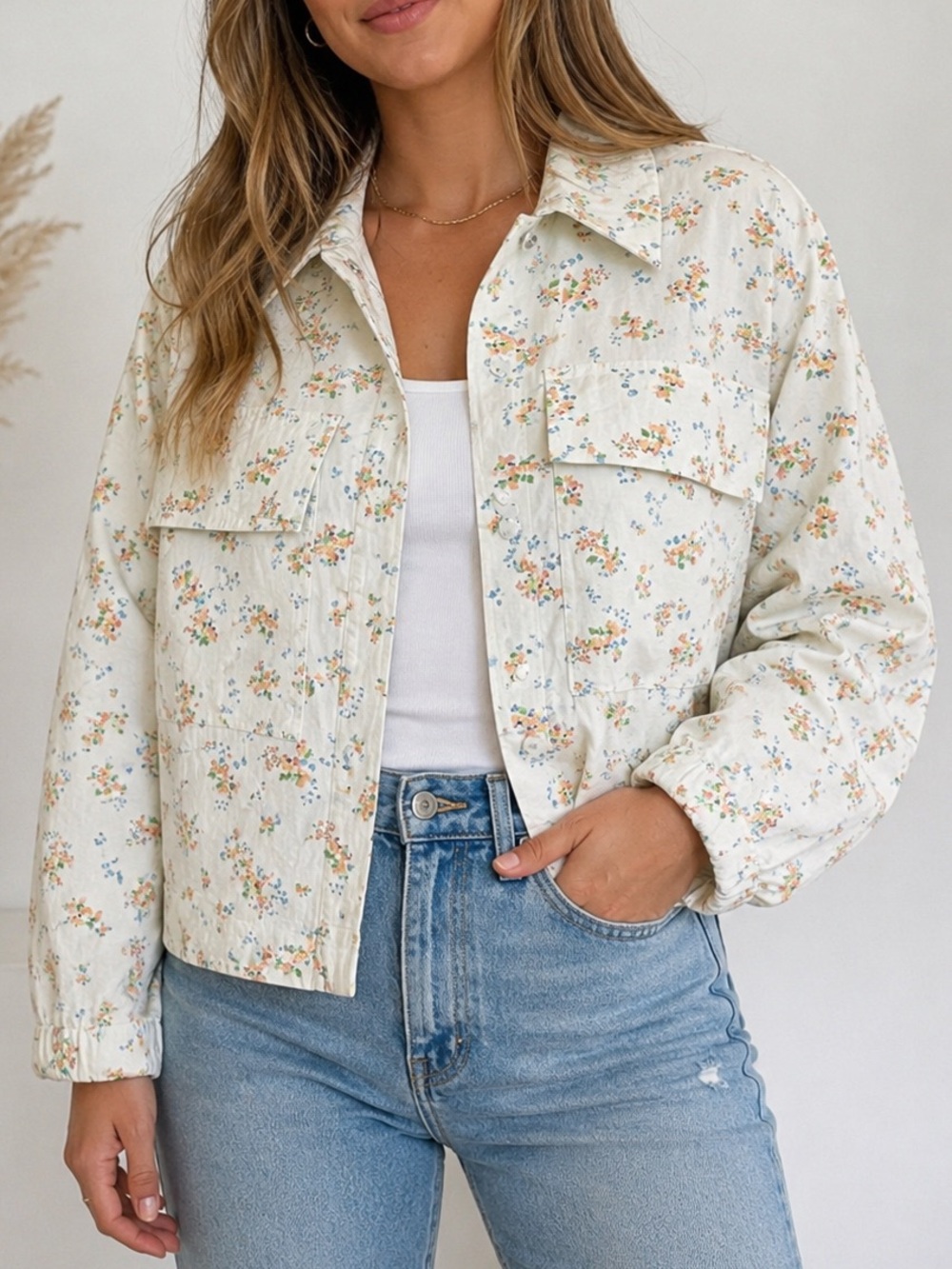 Love Fire Floral Jacket XL Cream Ditsy Flower Print Lightweight Lined Shacket